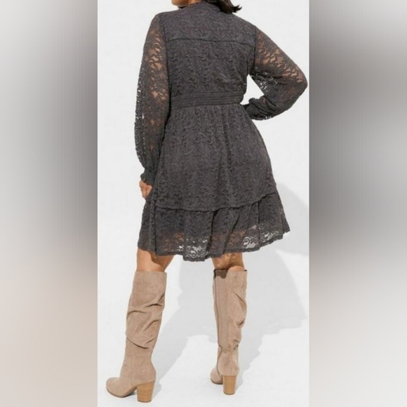 TORRID Gray Long-Sleeve Lace Mini Dress, Size 0/L/12 - Picture 2 of 11